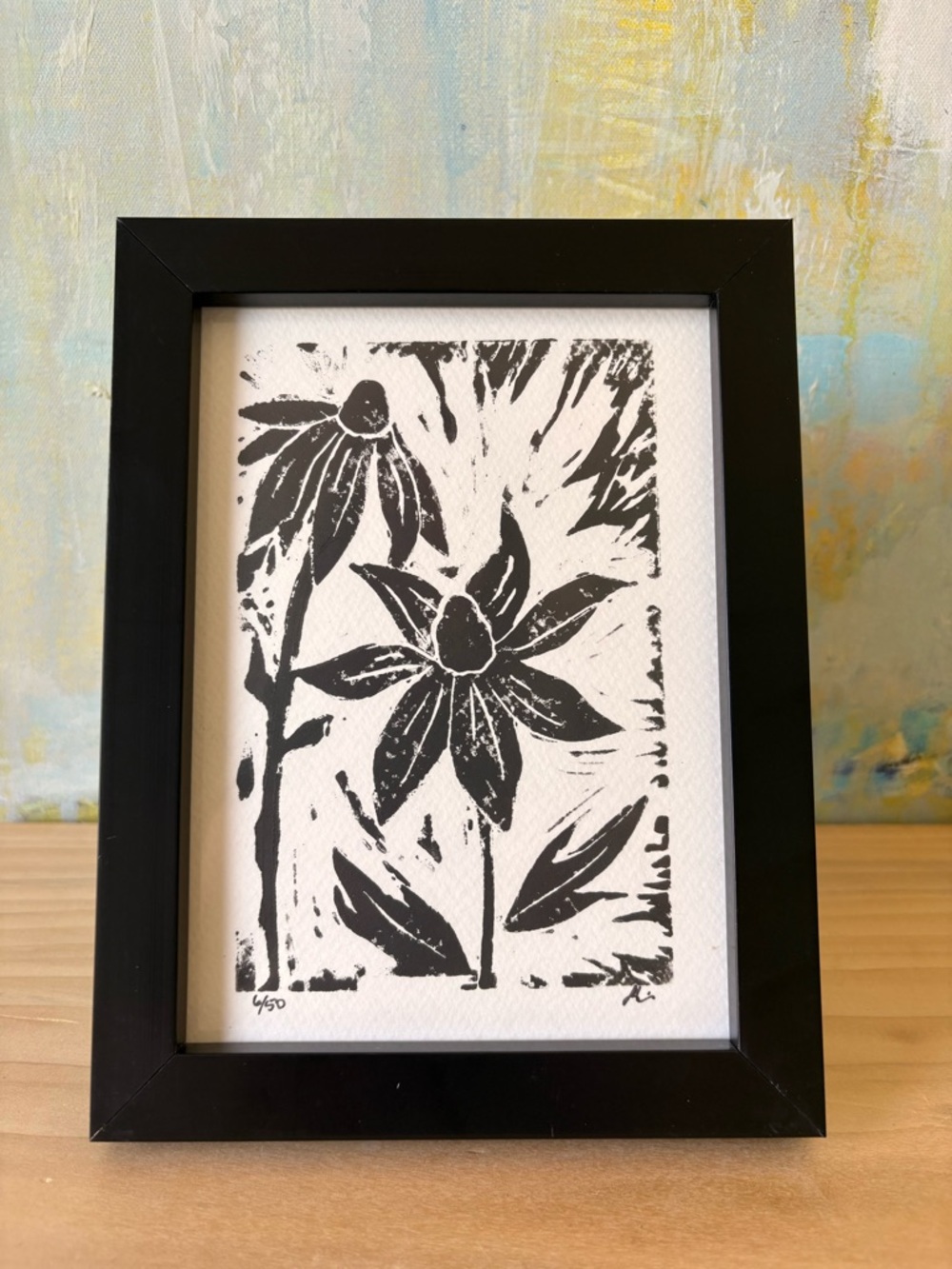 Original Art - Black and White Coneflower Linocut Print